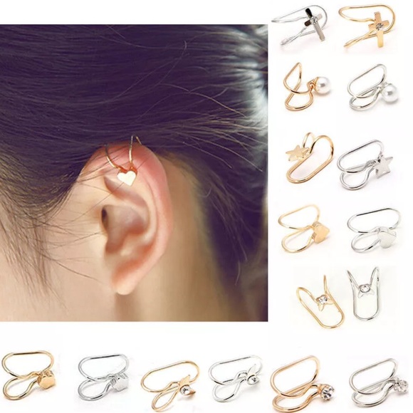 🌜Pretty Jeweled Moon Ear Cuff- silver tone - Picture 3 of 6